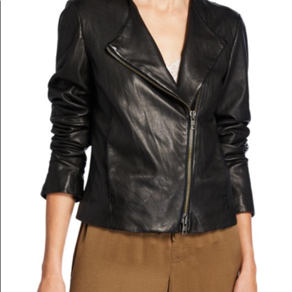 VINCE Soft Cross-Front Leather Moto Black Jacket S - Picture 2 of 12